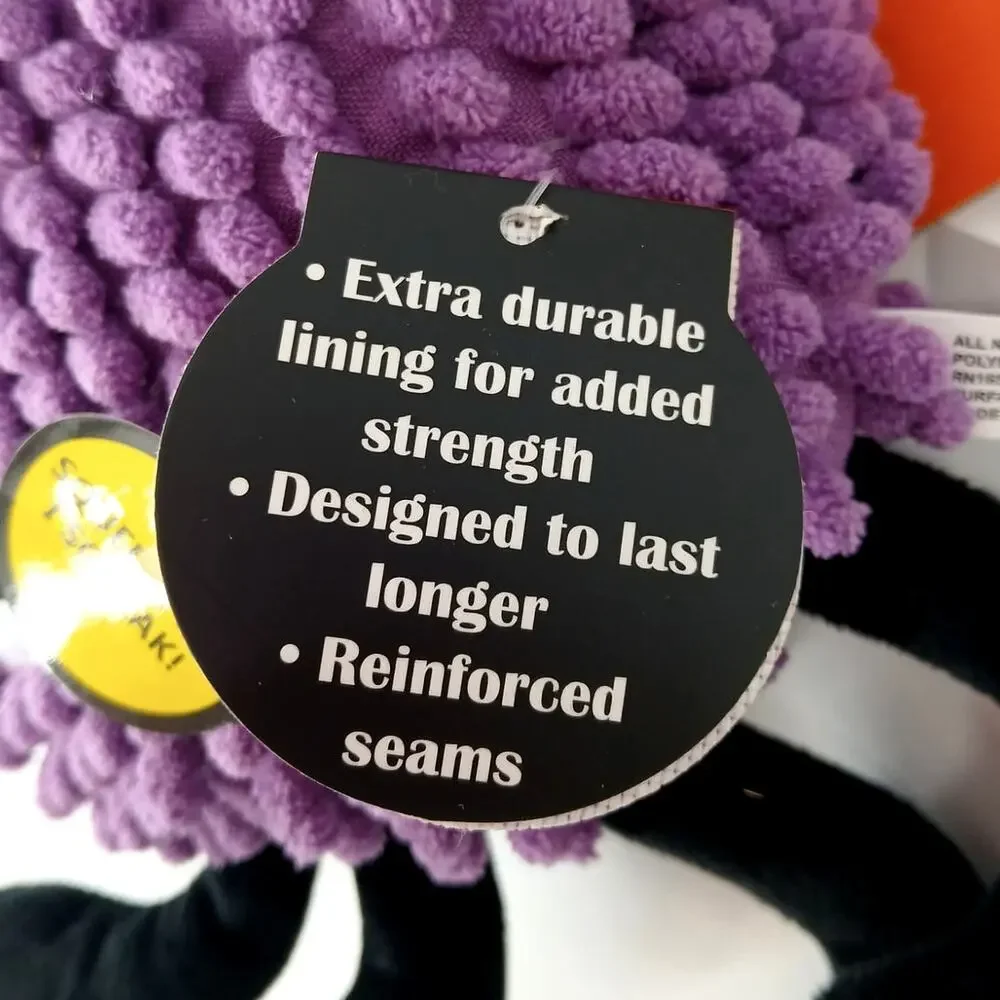 TUFF Toys Purple Black Spider Dog Toy Squeaker Plush Durable Chew Fetch